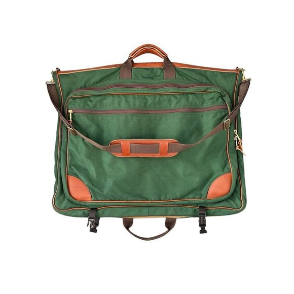 Vintage L.L. Bean Canvas Garment Travel Bag Leather Trim‎ Green OS - Picture 1 of 10